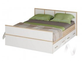 Двуспальная кровать 1,4м Сакура (дуб сонома/белый) в Нижнекаменке - nizhnekamenka.mebel-nsk.ru | фото