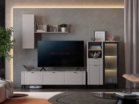 Модульная гостиная Рич (кашемир/фрапучино матовый/черный) в Нижнекаменке - nizhnekamenka.mebel-nsk.ru | фото