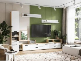 Модульная стенка Санса (дуб сонома/белый) в Нижнекаменке - nizhnekamenka.mebel-nsk.ru | фото